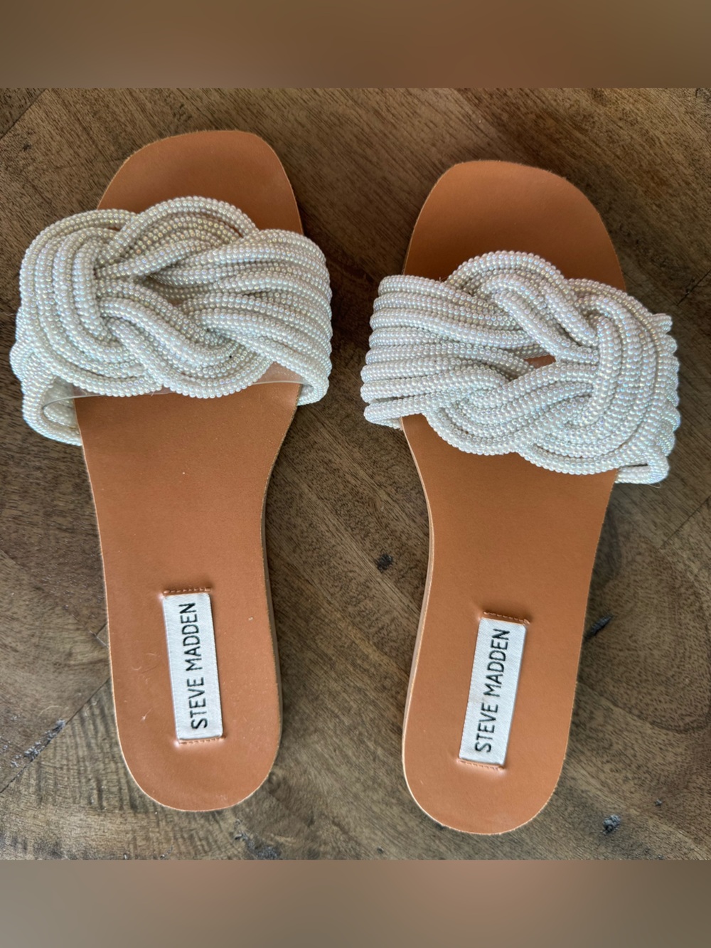 Steve Madden Ivory Beaded Knot Slide Sandals